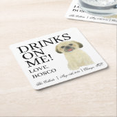 ブロンスパーソナライズされたタンゴールデンシーズー（犬）ツ結婚ズ スクエアペーパーコースター (アングル)