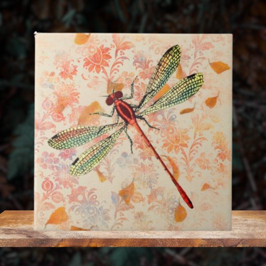 ブロンズとグリーンドラゴンフライオンヴィンテージエフェメラ タイル