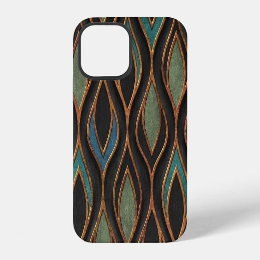 ブロンズと銅のテクスチャー 波の彫刻模様 iPhoneケース (裏面)