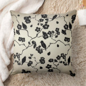 ブロンズに黒い鳥とさくらんぼの花 クッション (ブランケット)