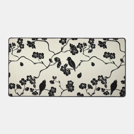 ブロンズに黒い鳥とさくらんぼの花 デスクマット (正面)