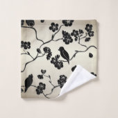 ブロンズに黒い鳥とさくらんぼの花 バスタオルセット (ウォッシュタオル)