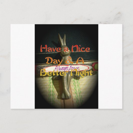 ブロンズのウサギの彫刻(引用文付感動的) ポストカード (正面)