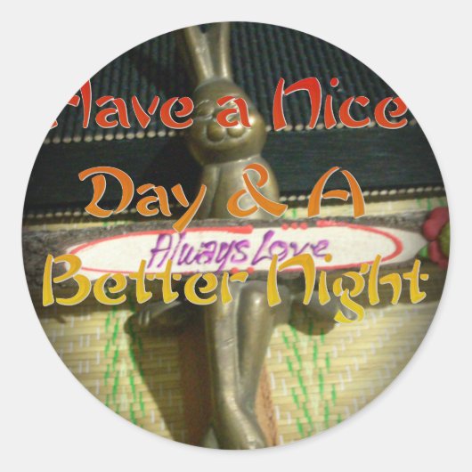 ブロンズのウサギの彫刻(引用文付感動的) ラウンドシール (正面)