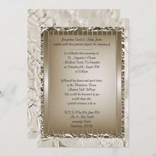 ブロンズのエレガントな結婚式の文房具招待状 招待状 (正面/裏面)