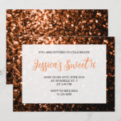ブロンズのオレンジ色のキラキラ甘い16スクリプエレガントト 招待状 (正面/裏面)