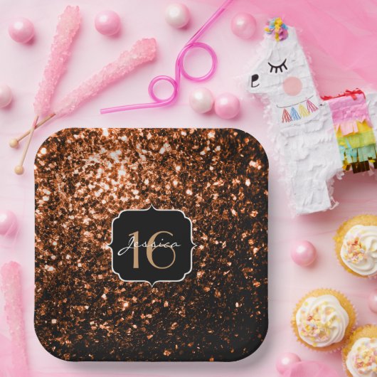 ブロンズのオレンジ色の茶色のフェイク銅の輝き甘い16 ペーパープレート (パーティー)