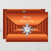 ブロンズのオレンジ色の誕生日パーティー宝石の財布の外観 招待状 (正面/裏面)