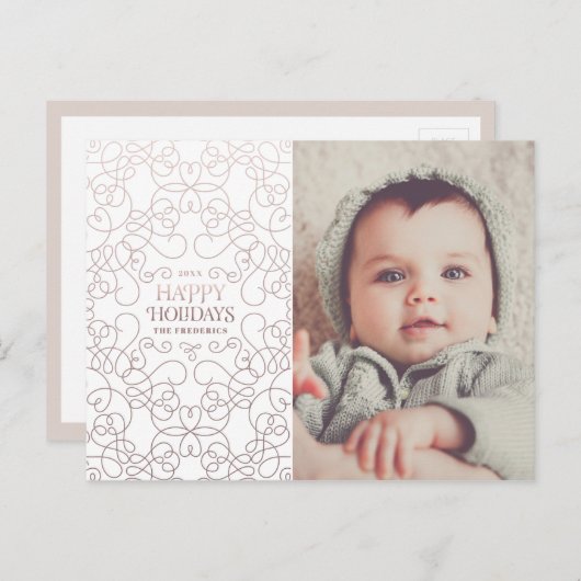 ブロンズのクリスマスホリデーに絶妙な渦巻き ポストカード (正面/裏面)