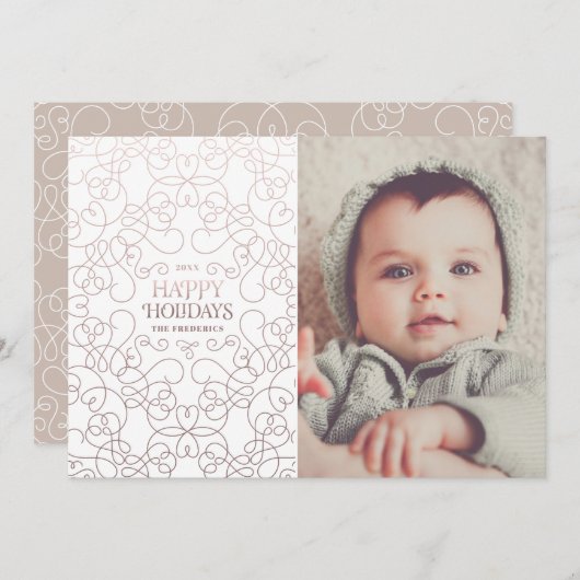 ブロンズのクリスマスホリデーカードの絶妙な渦巻き 招待状 (正面/裏面)