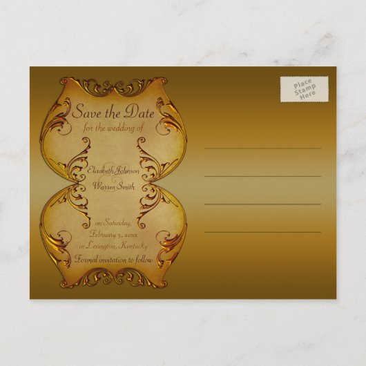 ブロンズのスクロール日付はがきを写真と一緒に保存 案内ポストカード (裏面)