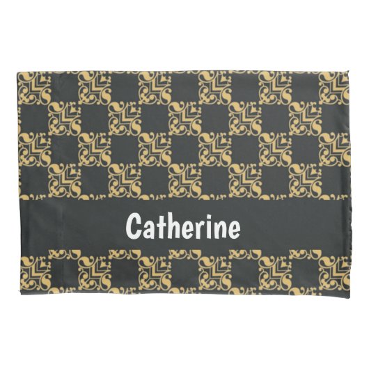 ブロンズのダマスクブロック 枕カバー (正面)