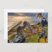 ブロンズのドラゴンvsティラノサウルス恐竜の戦い ポストカード (正面/裏面)