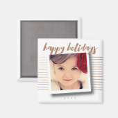 ブロンズのハッピーホリデーズスクリプトクリスマスフォト マグネット (正面/裏面)