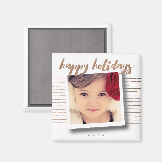 ブロンズのハッピーホリデーズスクリプトクリスマスフォト マグネット (正面/裏面)