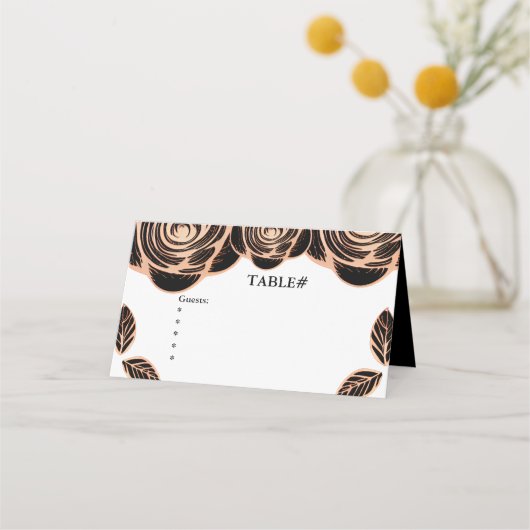 ブロンズのバラと葉ブラックカスタマイズ プレイスカード (正面)