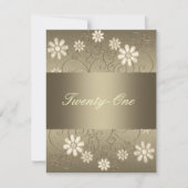 ブロンズのピューターメタルクリーム花第21回誕生日 招待状 (正面)