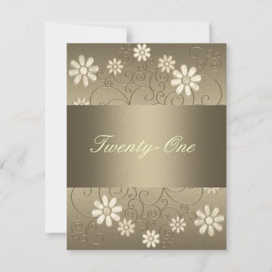 ブロンズのピューターメタルクリーム花第21回誕生日 招待状 (正面)
