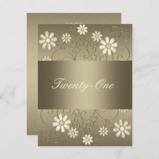 ブロンズのピューターメタルクリーム花第21回誕生日 招待状 (正面/裏面)