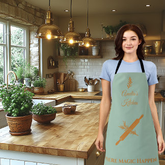 ブロンズのピンとハ転がーブデザインでほこりっぽいブルー エプロン