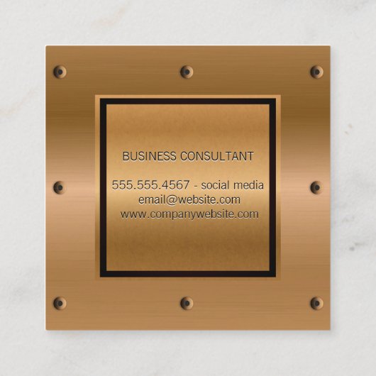 ブロンズのメタリックとリベット |工業用 スクエア名刺 (裏面)