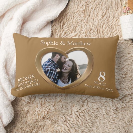 ブロンズの結婚記念日の写真ハート ランバークッション (ブランケット)