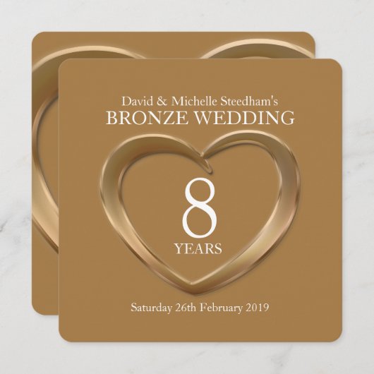 ブロンズの結婚記念日8周年パーティーの招待状 招待状 (正面/裏面)