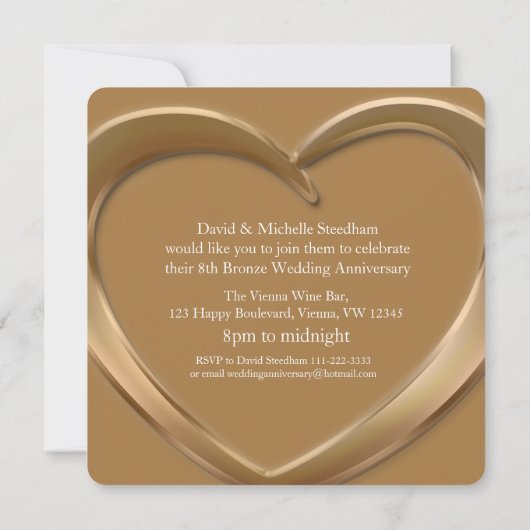 ブロンズの結婚記念日8周年パーティーの招待状 招待状 (裏面)