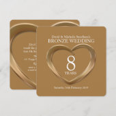 ブロンズの結婚記念日 ハート 8周年 パーティー招待状 招待状 (正面/裏面)
