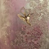 ブロンズの血色、ゴールドのハチドリ、エンボス加工の花柄 薄葉紙