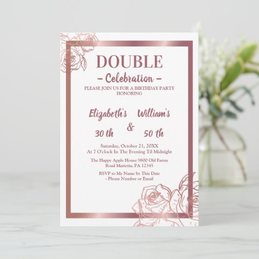 ブロンズアダルトダブルジョイントの双子の誕生日 招待状 (スタンド正面)