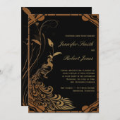 ブロンズアートデコペコック フローラル ウェディング 招待状 (正面/裏面)