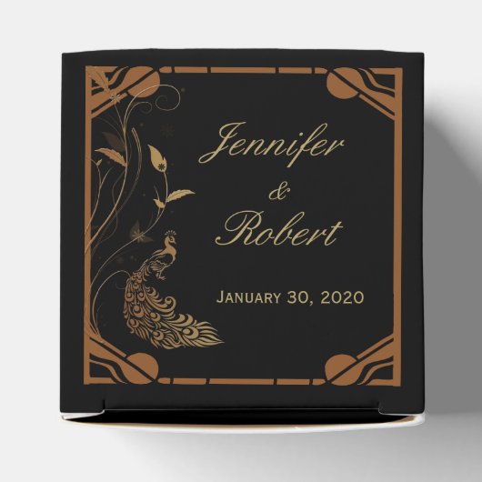 ブロンズアールデコピーコックとフローラルWディディング好意B フェイバーボックス (上部)