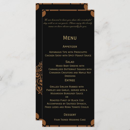 ブロンズアールデコピーコックとフローラ結婚のメニュー メニュー (正面/裏面)