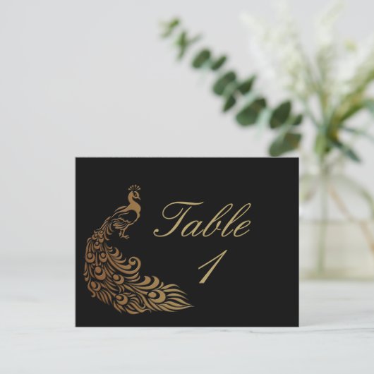 ブロンズアールデコ孔雀とフローラテーブル番号 ポストカード (スタンド正面)