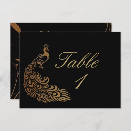 ブロンズアールデコ孔雀とフローラテーブル番号 ポストカード (正面/裏面)
