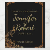 ブロンズアールデコ孔雀とフローラワインラベル ワインラベル (シングルラベル)