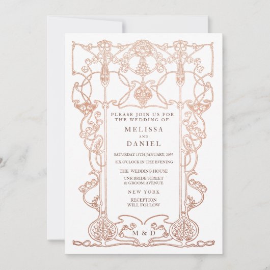 ブロンズアールヌーボーフレーム結婚式招待状 招待状 (正面)