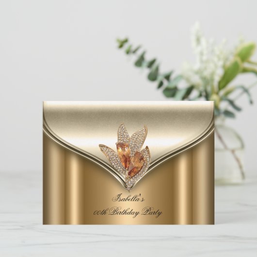ブロンズエレガントブラウン金ゴールド誕生日パーティー 招待状 (スタンド正面)
