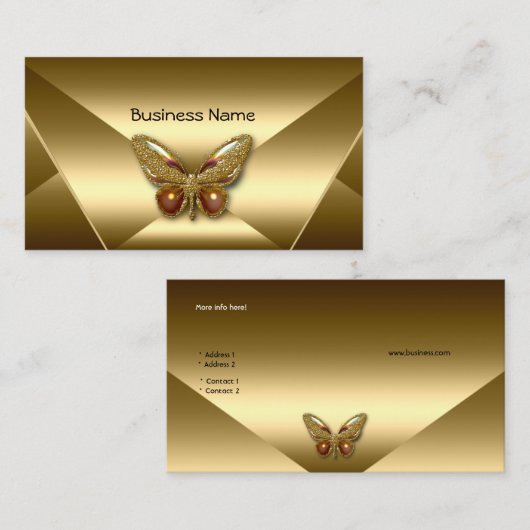ブロンズエレガント金ゴールドバタフライジュエル名刺 名刺 (正面/裏面)