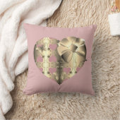 ブロンズカラーハートとリボン装飾用クッション クッション (ブランケット)