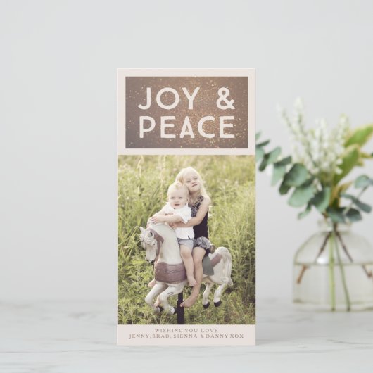 ブロンズグリッタージョイ&ピースクリスマスフォトカード シーズンカード (スタンド正面)