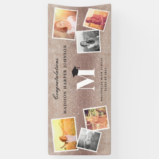 ブロンズグリッターモノグラム及びキャップ卒業パーティー 横断幕 (縦)