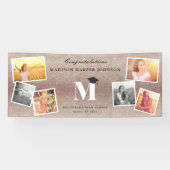 ブロンズグリッターモノグラム及びキャップ卒業パーティー 横断幕 (横)