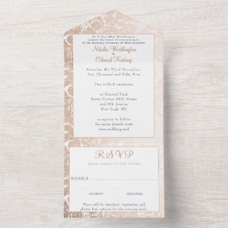 ブロンズゴールドフィリグリーパイスリーヘンナウェディングRSVP オールインワン招待状