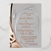 ブロンズシルバー&ブラック抽象芸術 箔招待状 (正面)