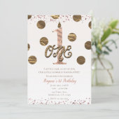 ブロンズドット ローズゴールド ワン 1 ファーストバースデー 招待状 (スタンド正面)