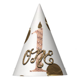 ブロンズドット ローズゴールド ワン 1 1歳誕生日 パーティーハット