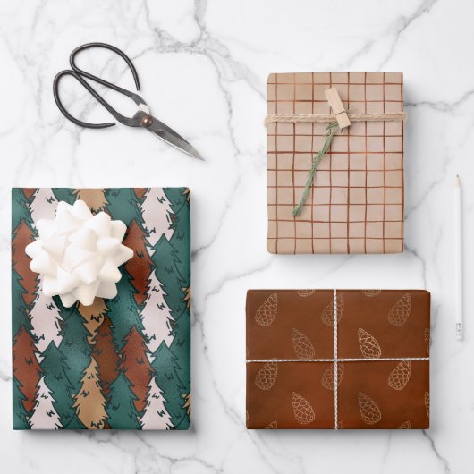 ブロンズニュートラルクリスマスラッピング紙シート ラッピングペーパーシート (正面)