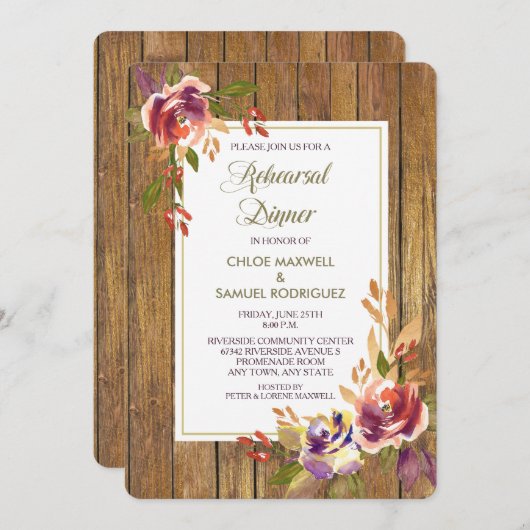 ブロンズバラウッド結婚フローラズディナー招待状 招待状 (正面/裏面)